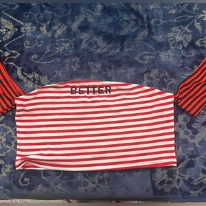 Shein halter top with sleeves, white black red stripes super cute to ask
